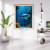 Große Ozeanmalerei mit weißem Hai Fotodruck