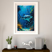 Große Ozeanmalerei mit weißem Hai Fotodruck