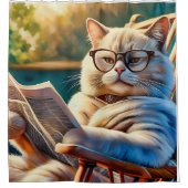 Große Papa-Katze mit Zeitung Duschvorhang (Vorderseite)