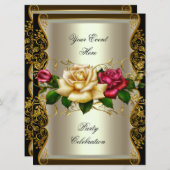 GROSSE Party-Creme Gold Black Rose Einladung (Vorne/Hinten)