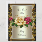 GROSSE Party-Creme Gold Black Rose Einladung (Vorderseite)