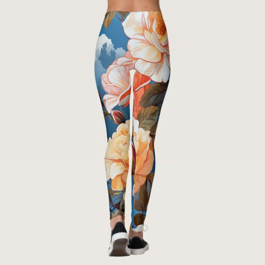 Große Pastel-Rose im Hintergrund Leggings (Rückseite)
