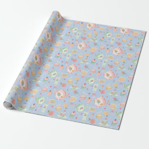 Große Pastelfarben Teapos auf blau Geschenkpapier