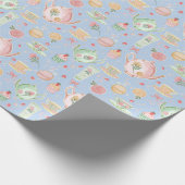 Große Pastelfarben Teapos auf blau Geschenkpapier (Ecke)