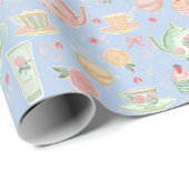 Große Pastelfarben Teapos auf blau Geschenkpapier (Rolleneckpunkt)