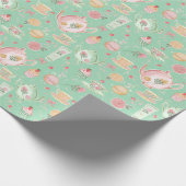 Große Pastelfarben Teapos auf Minzgrün Geschenkpapier (Ecke)