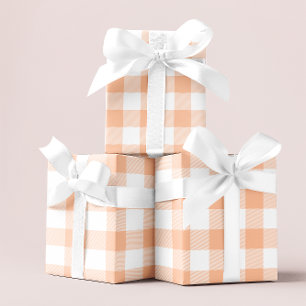 Große Pastell-Pfirsich und weiße Gingham Geschenkpapier