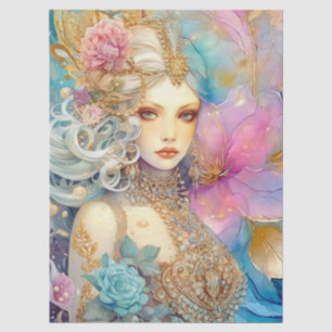 Große Pastell-Wasserfarbe-Floral-Meerjungfrau-Deco Seidenpapier