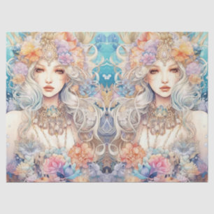 Große Pastell-Wasserfarbe-Floral-Meerjungfrau-Deco Seidenpapier