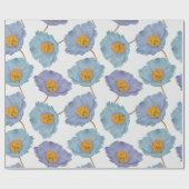 Große pastellblaue, blühende Aquarellmohnchen Geschenkpapier (Flach)