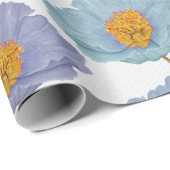 Große pastellblaue, blühende Aquarellmohnchen Geschenkpapier (Rolleneckpunkt)