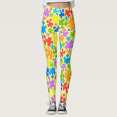 Große pastellfarbene Autismus Puzzleteile auf Gelb Leggings (Vorderseite)