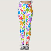 Große pastellfarbene Autismus Puzzleteile auf WEIS Leggings (Vorderseite)