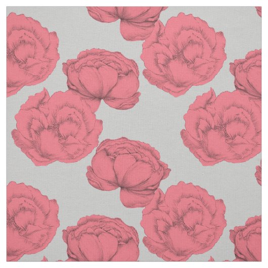 Große Peonys Romantische Rosa Graue Muster Flora Stoff (Muster)