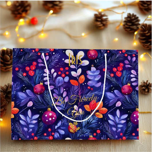 Große Personalisierte Geschenktasche mit Lila Blät Geschenktüte