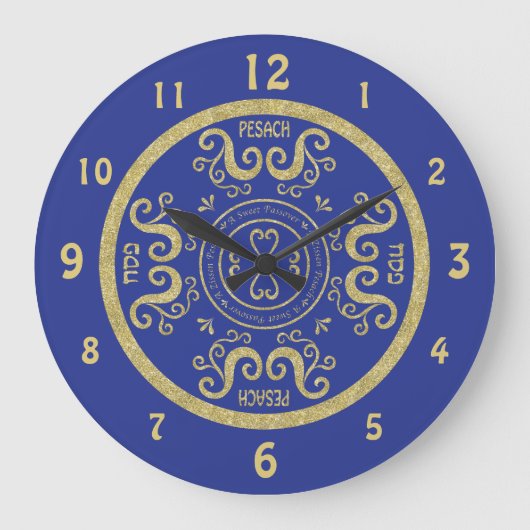 Große Pessach-Rundschau "Blue, Gold Elegante" Große Wanduhr (Vorderseite)