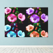 Große Petunias Quadtych Art Wrapped Canvas Leinwanddruck (Insitu (Holzboden))