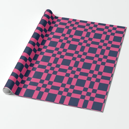 Große Pixel-Karo-Navy- und Rosa-Kontrolle Geschenkpapier (Ungerollt)