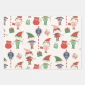 Große Print Santas Elves Muster Weihnachten Geschenkpapier Set (Vorderseite)
