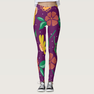 Große Print Springy Floral auf Fuchsia Leggings