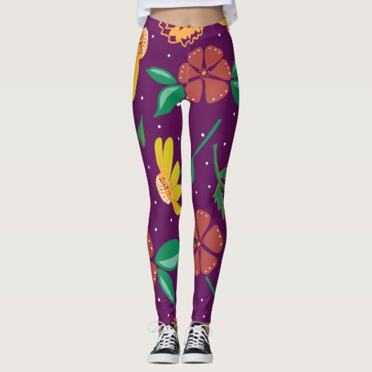 Große Print Springy Floral auf Fuchsia Leggings (Vorderseite)