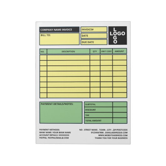 Große Pro-Logo-Rechnung/Quote Notizblock (Rotiert)