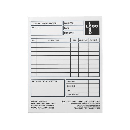 Große Pro-Logo-Rechnung/Quote Notizblock (Rotiert)