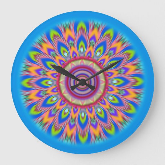 Große psychedelische Mandala-Blues-Wanduhr Große Wanduhr (Vorderseite)