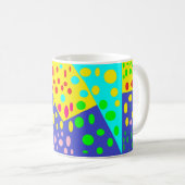 Große Punkte hellblau-gelb lila Kaffeetasse (VorderseiteRechts)