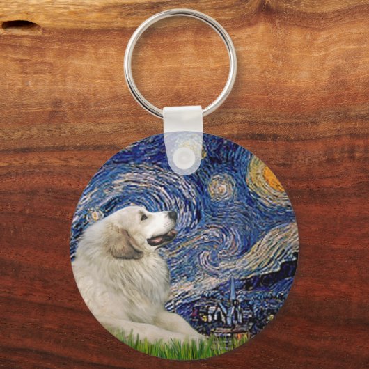 Große Pyrenäen 2 - Starry Night Schlüsselanhänger (Vorderseite)