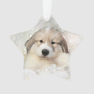 Große Pyrenäen-Aquarell-Welpen-Feiertag Ornament