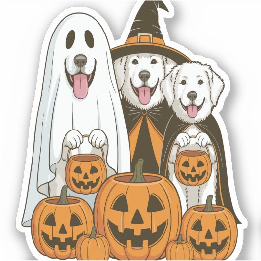 Große Pyrenäen Dog Ghost Hexenmeister Halloween Ma Aufkleber (Vorderseite)