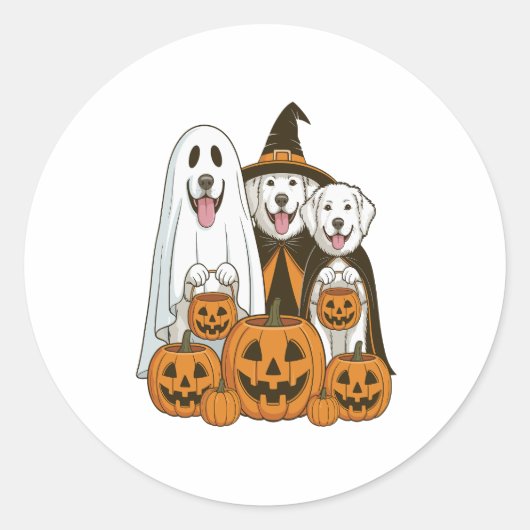 Große Pyrenäen Dog Ghost Hexenmeister Halloween Ma Runder Aufkleber (Vorderseite)