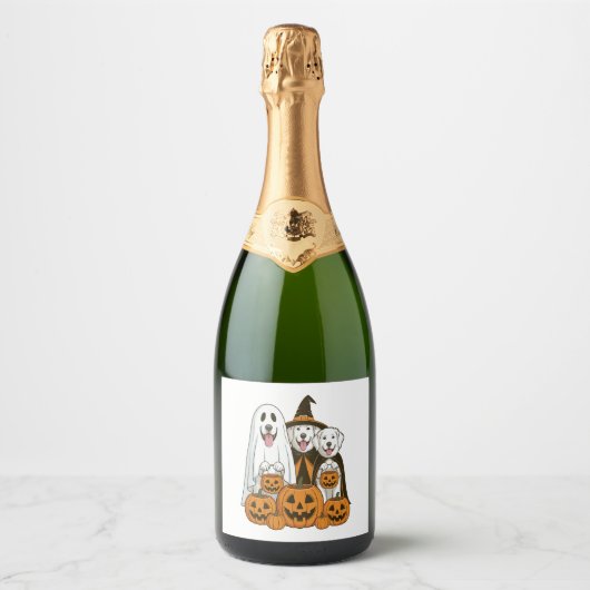 Große Pyrenäen Dog Ghost Hexenmeister Halloween Ma Schaumweinetikett (Vorderseite)