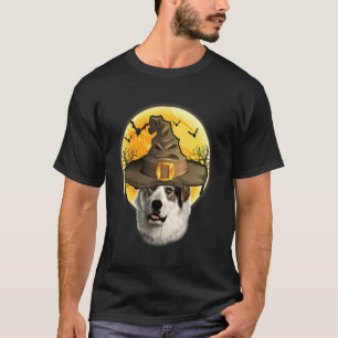 Große Pyrenäen-Hexenhut mit Mond Halloween-Hund T-Shirt