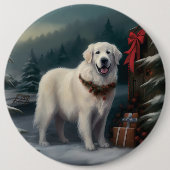 Große Pyrenäen Hund im Schnee Weihnachten Button (Vorderseite)