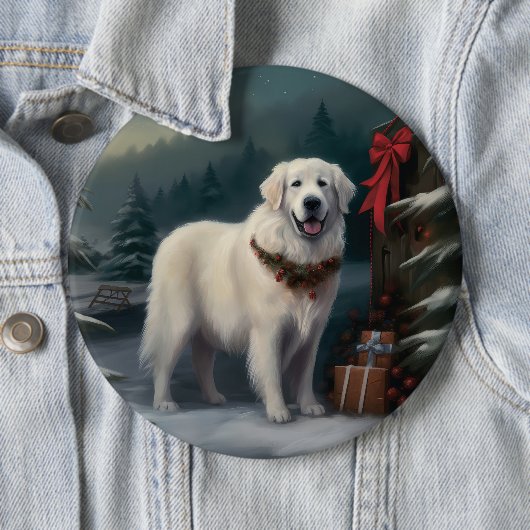Große Pyrenäen Hund im Schnee Weihnachten Button (Beispiel)