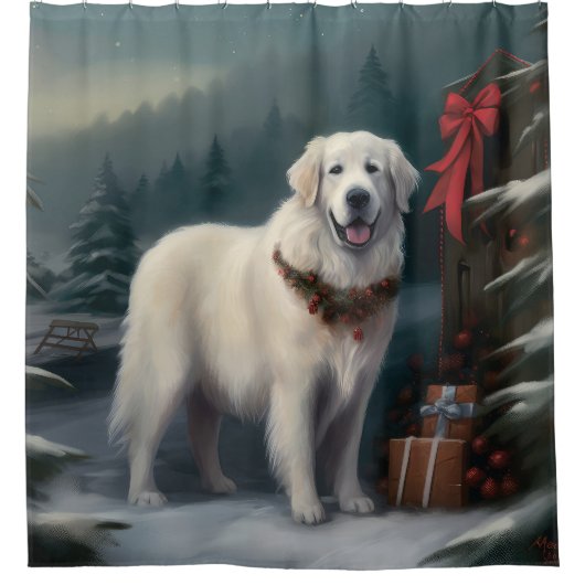 Große Pyrenäen Hund im Schnee Weihnachten Duschvorhang (Vorderseite)