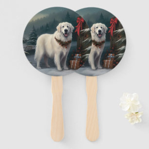 Große Pyrenäen Hund im Schnee Weihnachten Fächer