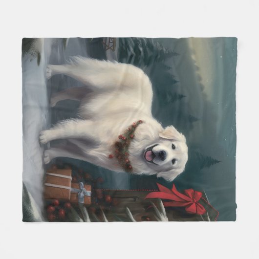 Große Pyrenäen Hund im Schnee Weihnachten Fleecedecke (Vorderseite (Horizontal))