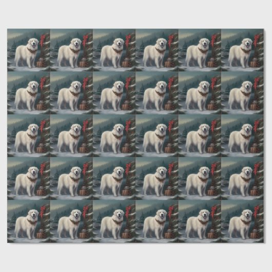 Große Pyrenäen Hund im Schnee Weihnachten Geschenkpapier (Flach)