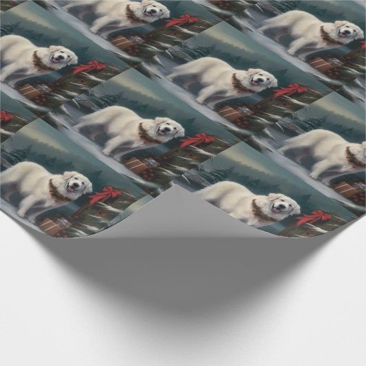 Große Pyrenäen Hund im Schnee Weihnachten Geschenkpapier (Ecke)