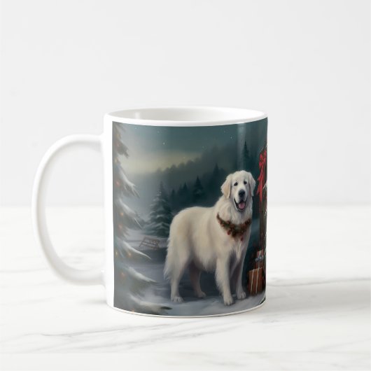 Große Pyrenäen Hund im Schnee Weihnachten Kaffeetasse (Links)
