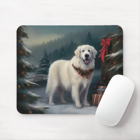 Große Pyrenäen Hund im Schnee Weihnachten Mousepad (Mit Mouse)