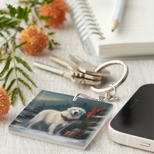 Große Pyrenäen Hund im Schnee Weihnachten Schlüsselanhänger (Vorderseite rechts)