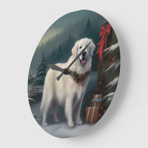 Große Pyrenäen Hund im Schnee Weihnachten Wanduhr