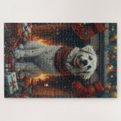 Große Pyrenäen Hund mit Weihnachtsgeschenken Feuer Puzzle (Horizontal)