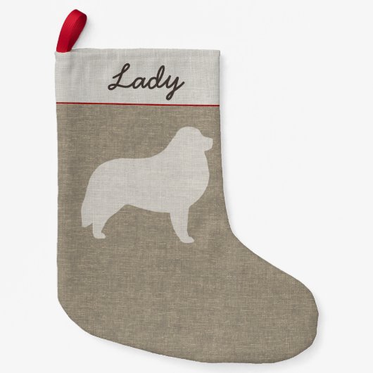 Große Pyrenäen Hunde Silhouette Imitate Linen Styl Kleiner Weihnachtsstrumpf (Vorderseite)