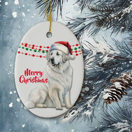 Große Pyrenäen Hunde Weihnachtsmannmütze Holiday B Keramik Ornament