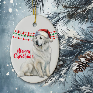 Große Pyrenäen Hunde Weihnachtsmannmütze Holiday B Keramik Ornament